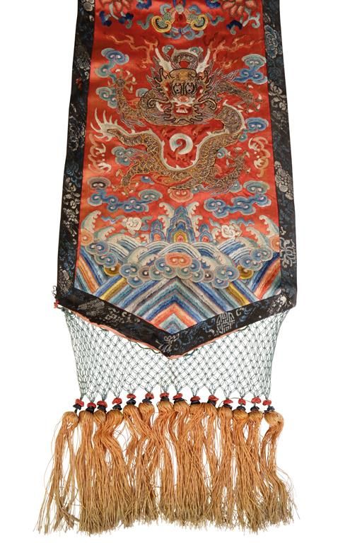 IMPERIAL EMBROIDERED SILK RIBBON 'DRAGON' SKIRT, QING DYNASTY, 19TH CENTURY