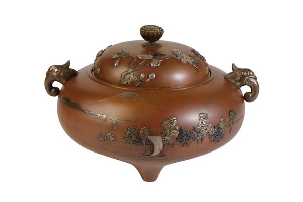 FINE JAPANESE BRONZE AND MIXED METAL KORO BY INOUE WORKSHOP, KYOTO, MEIJI PERIOD