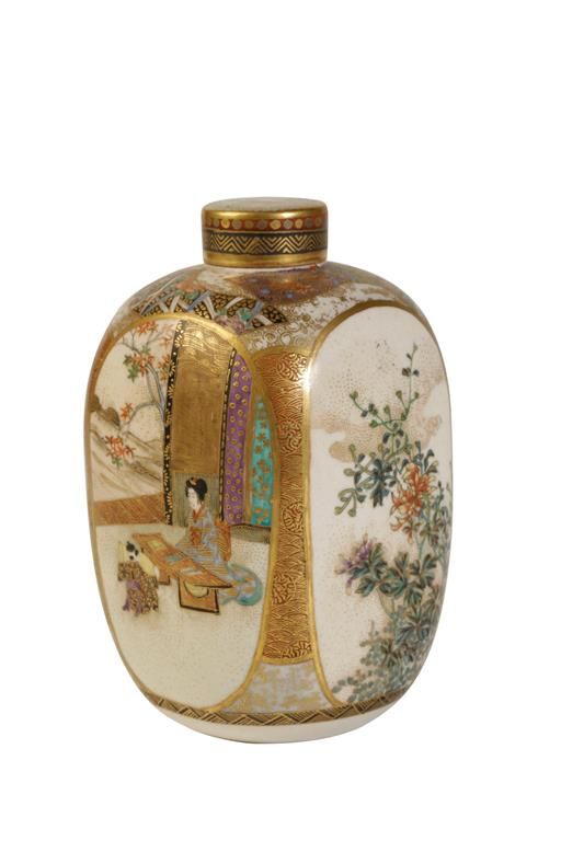 FINE JAPANESE SATSUMA TEA CADDY, MEIJI PERIOD,