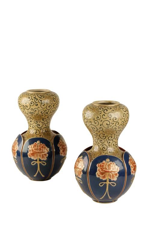 PAIR OF SATSUMA 'LOTUS-FORM' VASES, MEIJI PERIOD