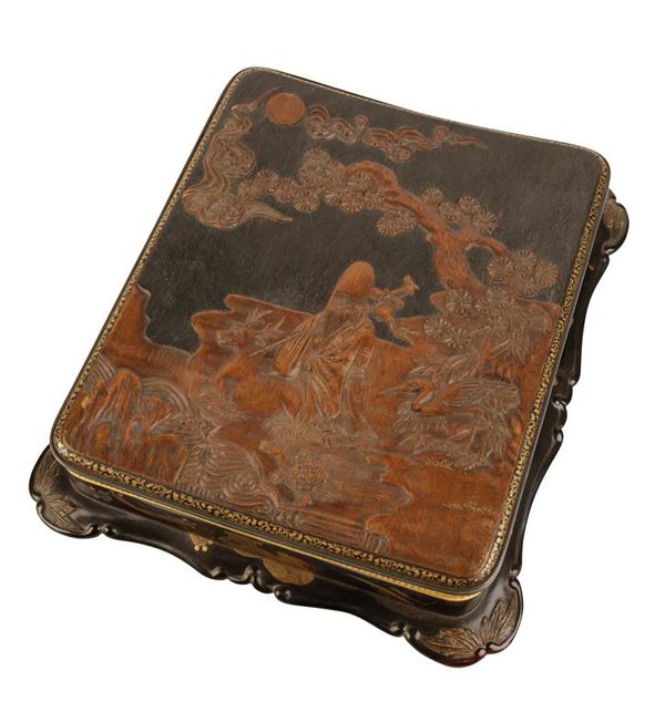 CARVED WOOD AND LACQUER WRITING BOX, MEIJI PERIOD (1868-1912)