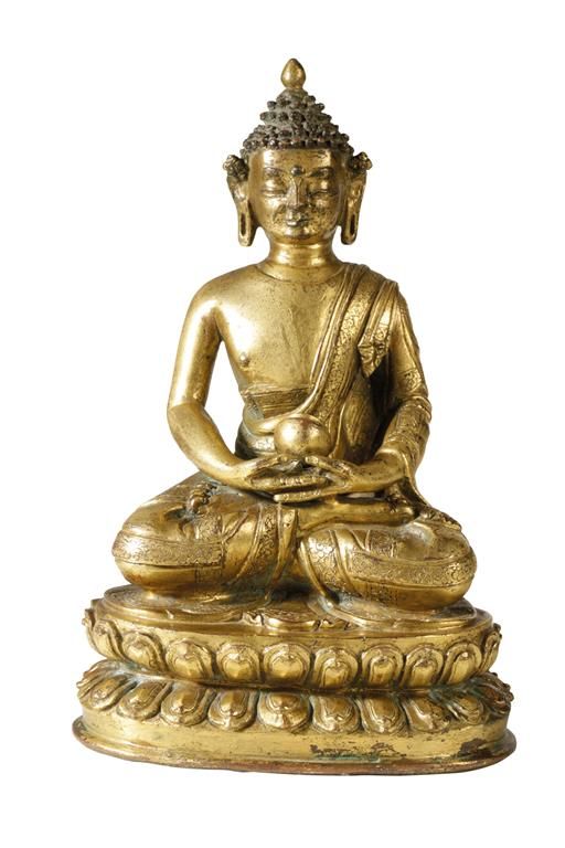 GILT BRONZE SEATED BUDDHA, TIBET, 16TH CENTURY