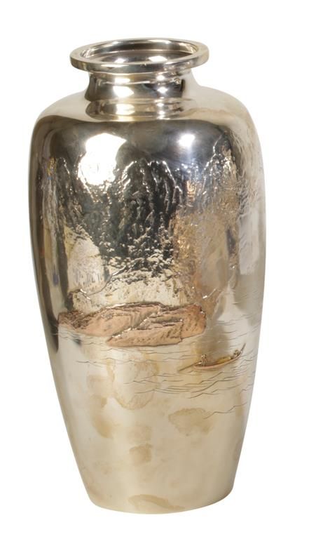 JAPANESE SILVER AND MIXED METAL VASE, MEIJI PERIOD