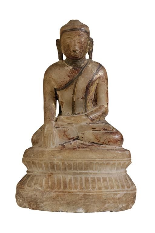 PAINTED ALABASTER SEATED BUDDHA, SOUTH EAST ASIAN, 18TH / 19TH CENTURY