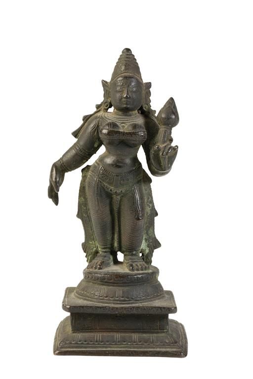BRASS AND COPPER ALLOY STANDING FIGURE OF PARVATI, INDIA, 18TH CENTURY