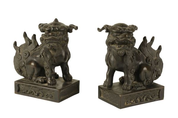 PAIR OF BRONZE GUARDIAN DOGS, QING DYNASTY, 19TH CENTURY