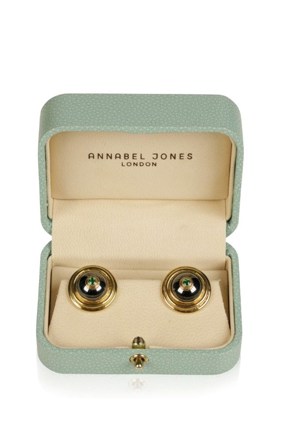 ANNABEL JONES A PAIR OF GOLD AND EMERALD EAR CLIPS
