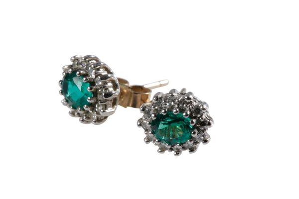 EMERALD AND DIAMOND CLUSTER EAR STUDS