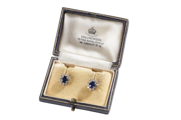 SAPPHIRE AND DIAMOND CLUSTER EAR STUDS