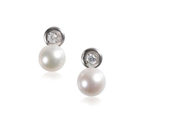 CULTURED PEARL AND DIAMOND EAR STUDS