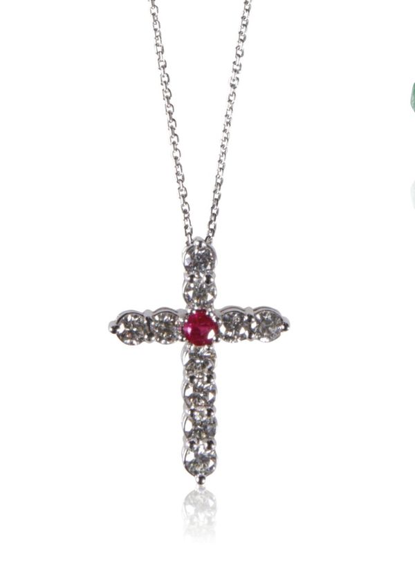 DIAMOND AND RUBY CROSS PENDANT