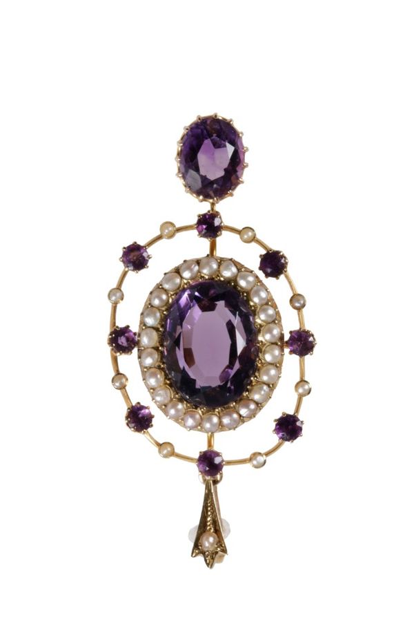 EDWARDIAN AMETHYST AND SEED PEARL PENDANT