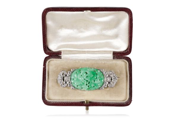 JADE AND DIAMOND BROOCH