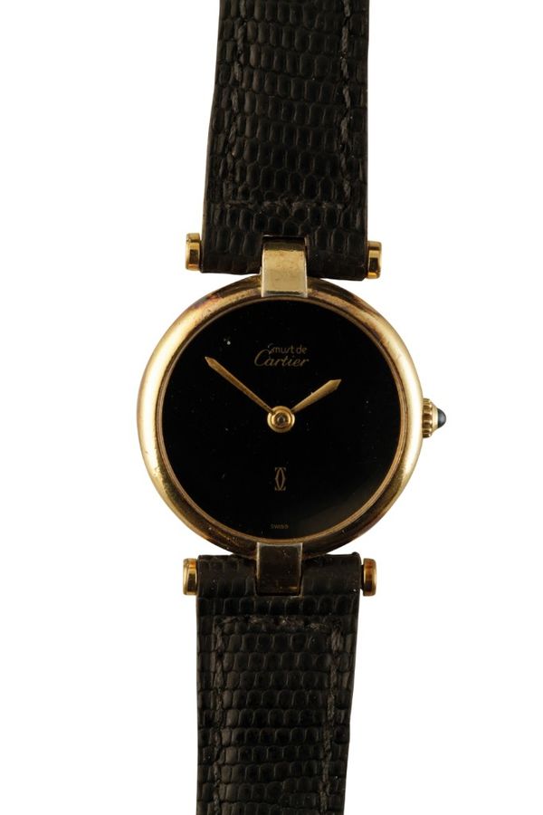 CARTIER SILVER GILT LADIES WRIST WATCH (MUST DE CARTIER)