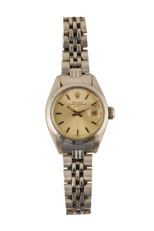 ROLEX LADIES OYSTER PERPETUAL DATE STAINLESS STEEL WRIST WATCH