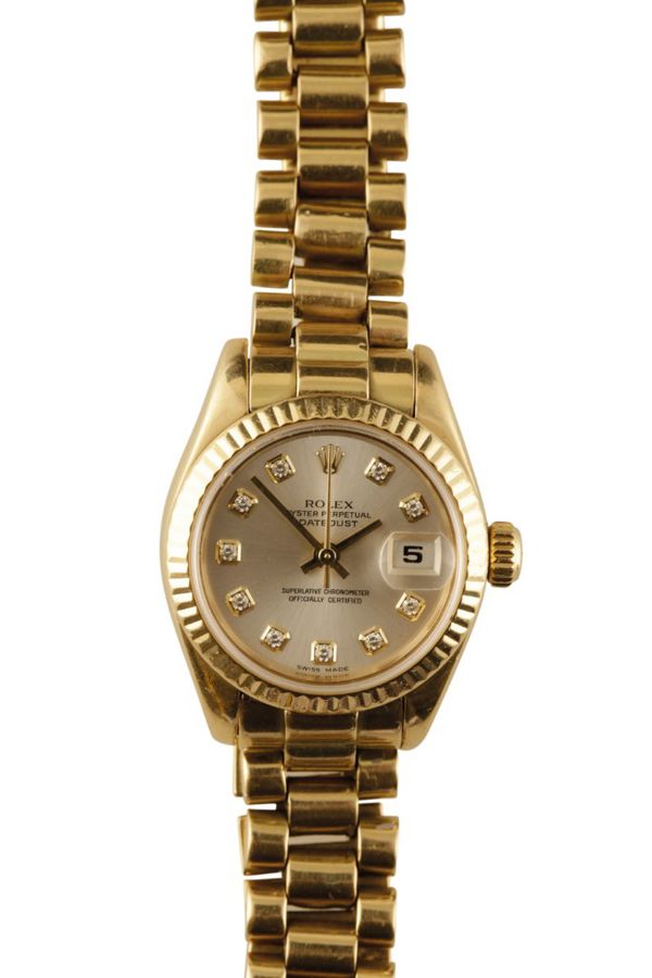 ROLEX 18CT GOLD OYSTER PERPETUAL DATEJUST LADY'S BRACELET WATCH