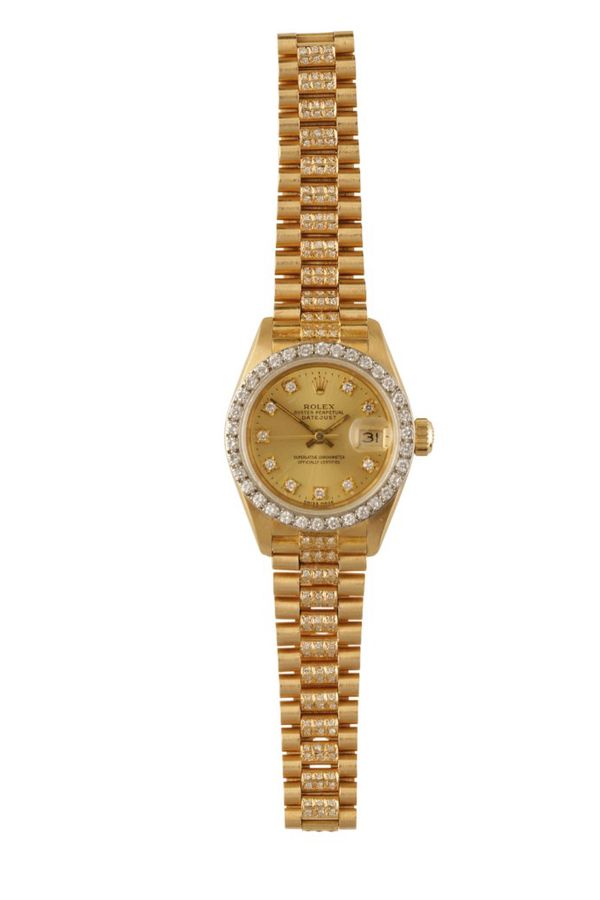 ROLEX 18CT GOLD AND DIAMOND OYSTER PERPETUAL DATEJUST LADY'S BRACELET WATCH