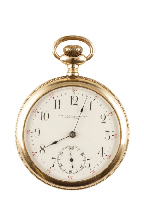 J.H. HASTINGS & SONS GOLD PLATED OPEN FACE GENTLEMAN'S POCKET WATCH