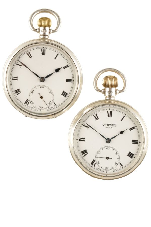 TWO VERTEX SILVER CASED OPEN FACE GENTLEMAN'S POCKET WATCHES