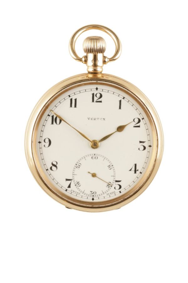 VERTEX 9CT GOLD CASED OPEN FACE GENTLEMAN'S POCKET WATCH