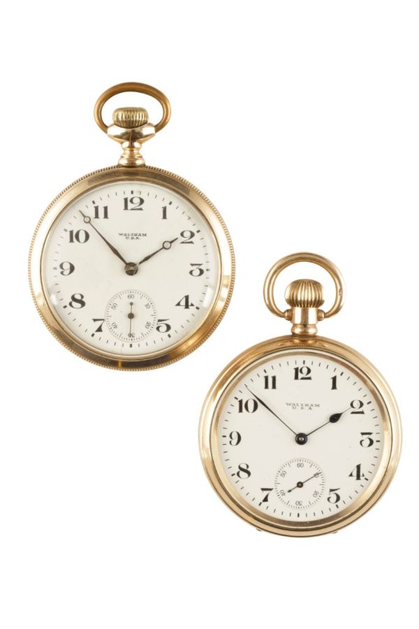 TWO WALTHAM GOLD PLATED OPEN FACE GENTLEMAN'S POCKET WATCHES