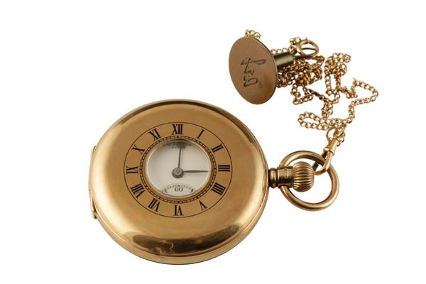 J.W.BENSON OF LONDON 9CT GOLD HALF HUNTER KEYLESS WIND GENTLEMAN'S POCKET WATCH