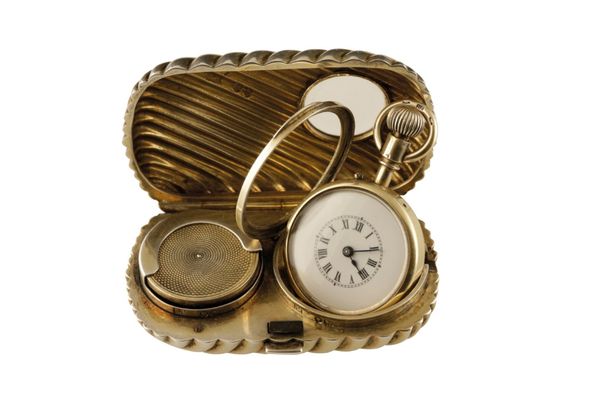 SAMPSON MORDAN & CO SILVER POCKET WATCH AND SOVEREIGN CASE