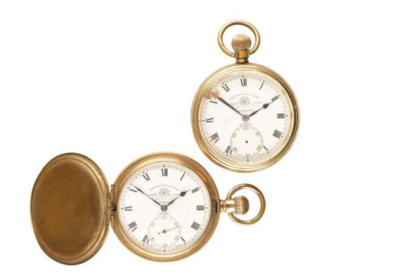 TWO GOLD PLATED POCKET WATCHES BY THOS. RUSSELL & SONS OF LIVERPOOL (2)