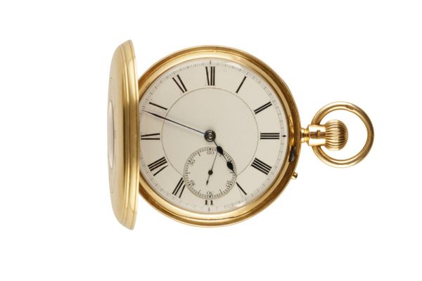 H. WEBSTER OF LONDON 18CT GOLD KEYLESS WIND HALF HUNTER POCKET WATCH