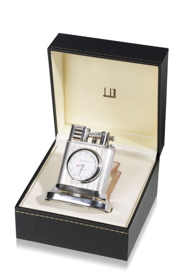 ALFRED DUNHILL: A LIMITED EDITION "LONGITUDE" STAINLESS STEEL AND CHROME PLATED TABLE LIGHTER