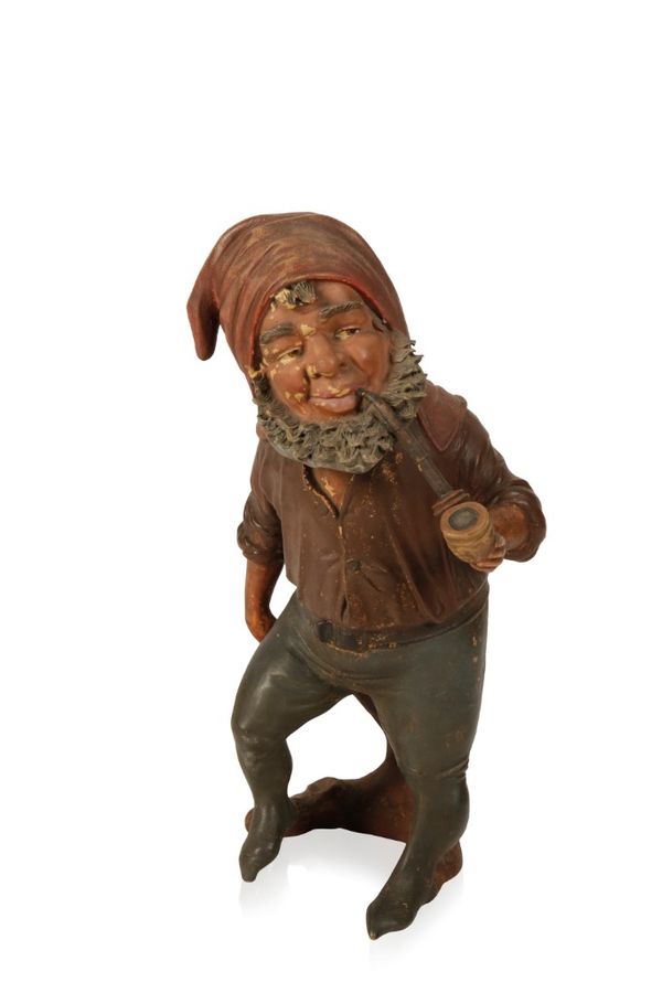 UNUSUAL PAINTED TERRACOTTA FIGURE OF A GNOME