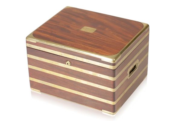 MAHOGANY AND BRASS BOUND HUMIDOR of rectangular form