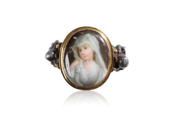 FROMONT MEURICE STYLE, 19TH CENTURY GOLD AND "IRON" PORTRAIT BESPOKE RING