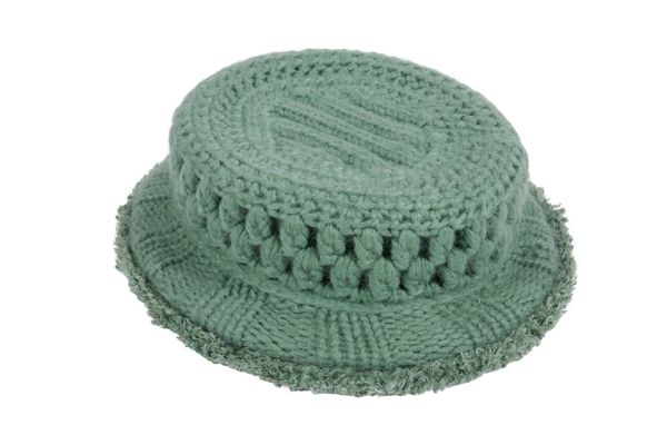 CHANEL BOUTIQUE GREEN KNITTED BOATER STYLE HAT