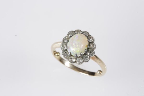 OPAL AND DIAMOND CLUSTER RING