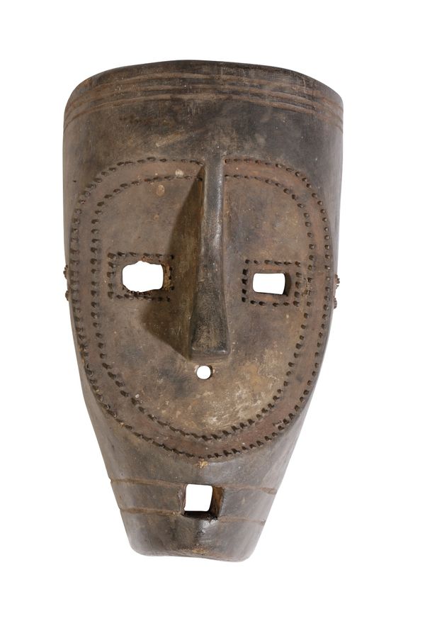 WOODEN AFRICAN MASK WITH NAIL DECORATION