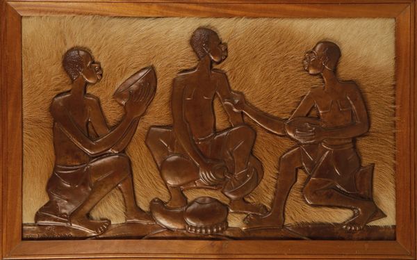 TSHIBANDA BONDO (b. 1947) Copper plaque depicting African figures