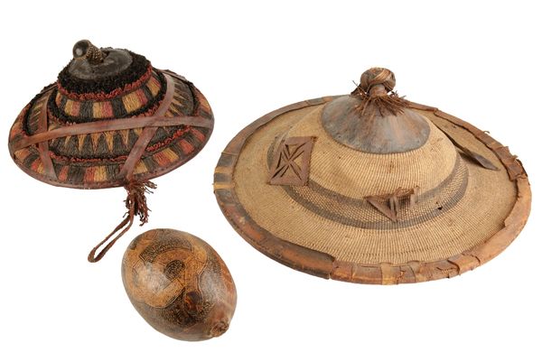 TWO WOVEN 'HAUSA' TRIBAL HATS