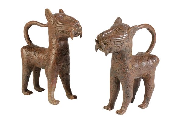 PAIR OF SMALL BRONZE BENIN LEOPARDS