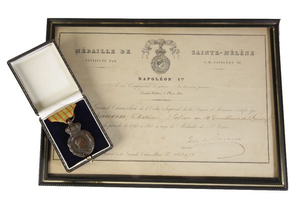 ST HELENA MEDAL with a certificate awarded to Antoine Chauvin