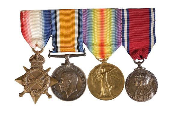 GREAT WAR TRIO AND 1935 CORONATION MEDAL to Lt Commr E W H Blake