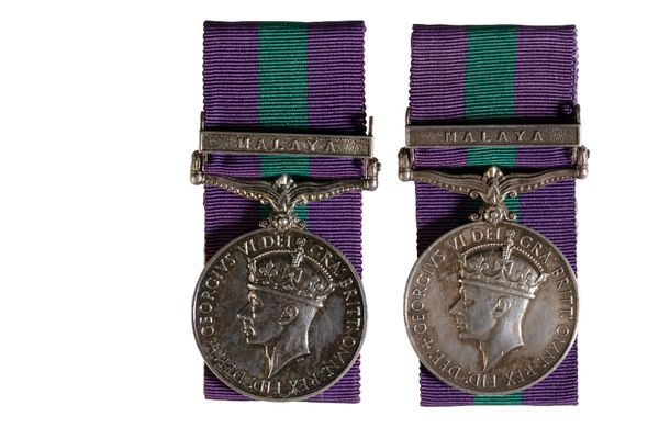 TWO GENERAL SERVICE MEDALS clasp Malaya to 22388459 Pte J. Cullen & 22459150 Pte. T. Cullen