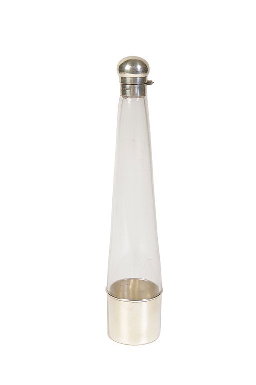 SILVER AND GLASS HUNTING SPIRIT FLASK