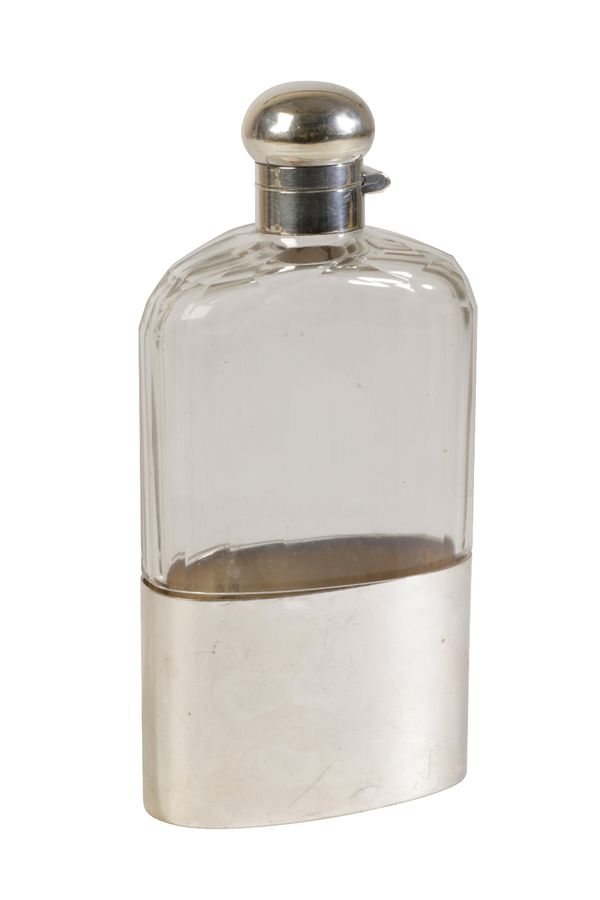 EDWARDIAN SILVER PLATED AND GLASS HIP FLASK