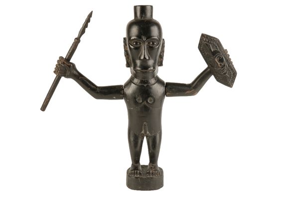 INDONESIAN WOODEN BLACK PAINTED MALE FIGURE
