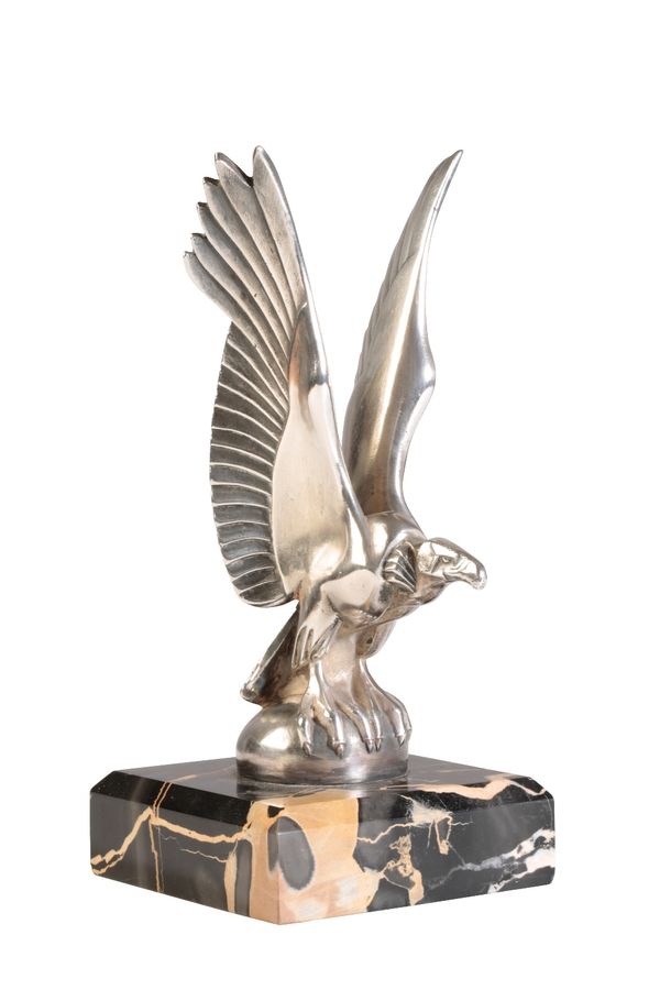 •MAX LE VERRIER (1891-1973) CHROME PLATED CAR MASCOT OF A VULTURE