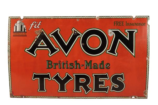 VINTAGE ENAMEL SIGN for 'Avon British Made Tyres'