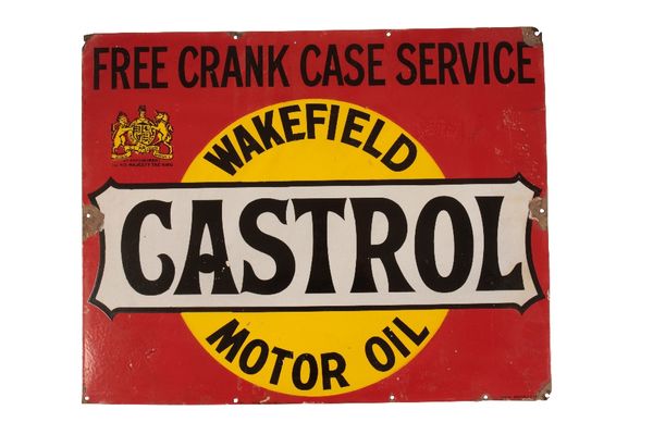 VINTAGE ENAMEL SIGN for 'Castrol Wakefield Motor Oils - Free Crank Case Service'
