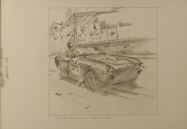 •NICHOLAS WATTS (b. 1947) A racing car scene of Count Marzotto (in Ferrari 255S) Monaco Grand Prix