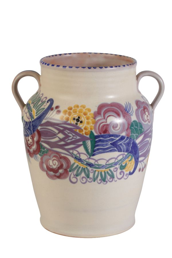 POOLE POTTERY: A TWIN HANDLED TRADITIONAL VASE